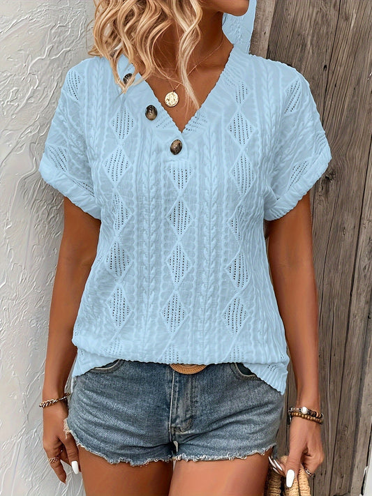 ALMA | Knitted V-Neck Top with Button Detail 1