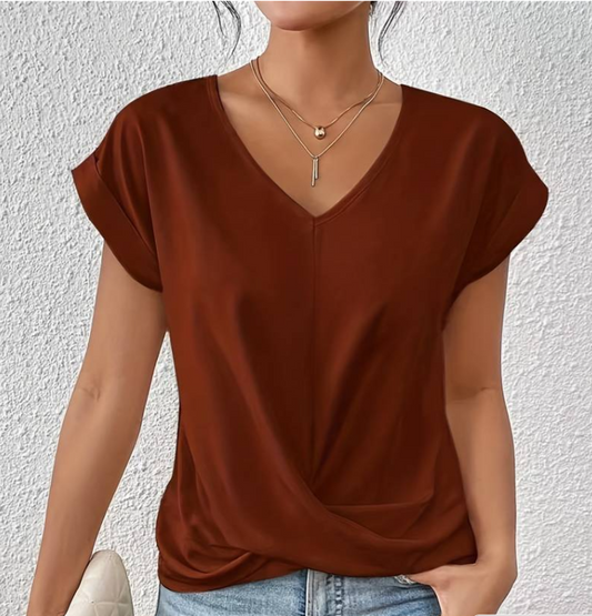 CELIN | V-Neck Top with Wrapped Hem and Casual Detail 1