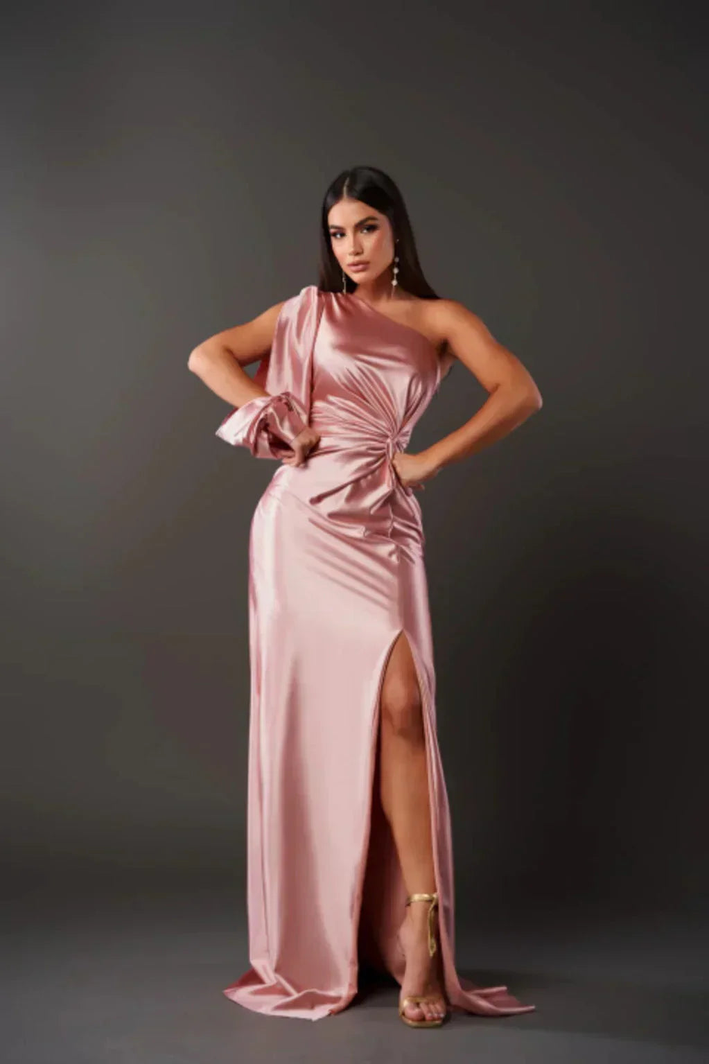 DALINA | One-Shoulder Wedding Guest Maxi Dress with Split 13