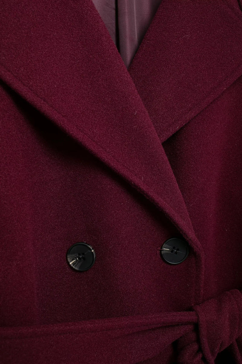 Isla Women's Winter Coat | Burgundy, Long and Elegant Polyester-Wool Blend 5
