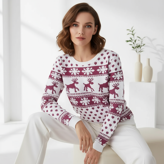 Kendra Women's Christmas Sweater | Knitted Fabric with Reindeer, Comfortable Fit 1