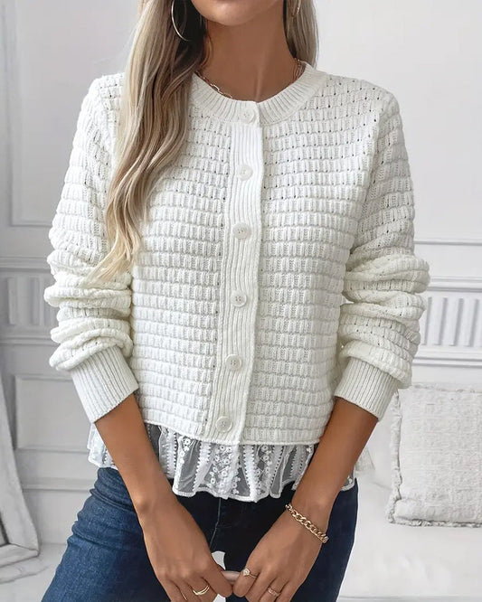 Lina Women's Sweater | Long Sleeves with Lace Panels 1