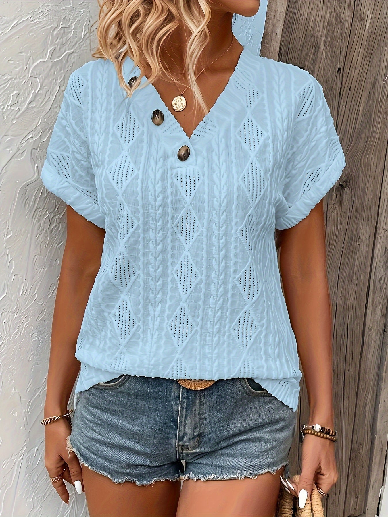 ALMA | Knitted V-Neck Top with Button Detail 1