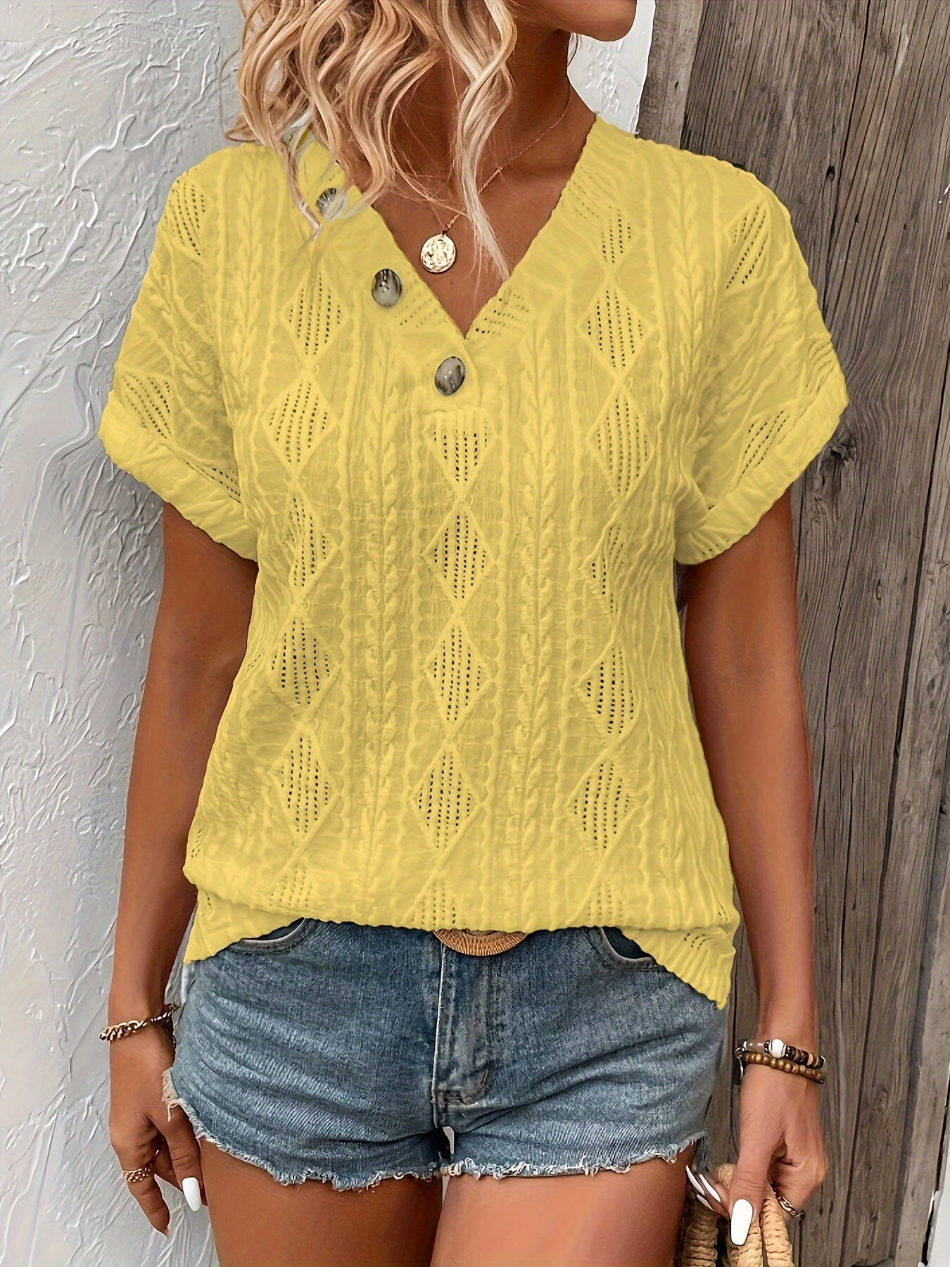 ALMA | Knitted V-Neck Top with Button Detail 4