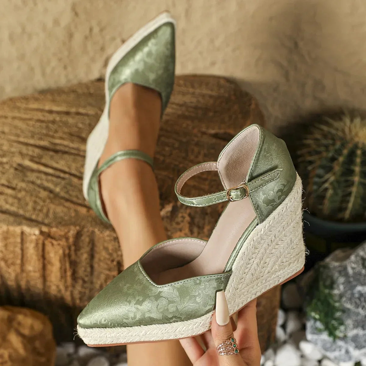 ALVINA | Espadrille Wedge Heels with Pointed Toe and Ankle Strap 3