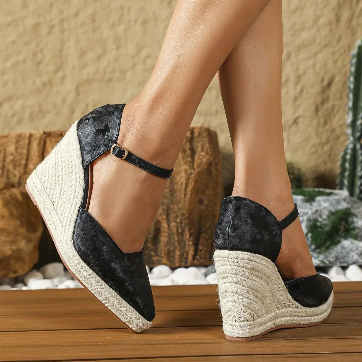 ALVINA | Espadrille Wedge Heels with Pointed Toe and Ankle Strap 4