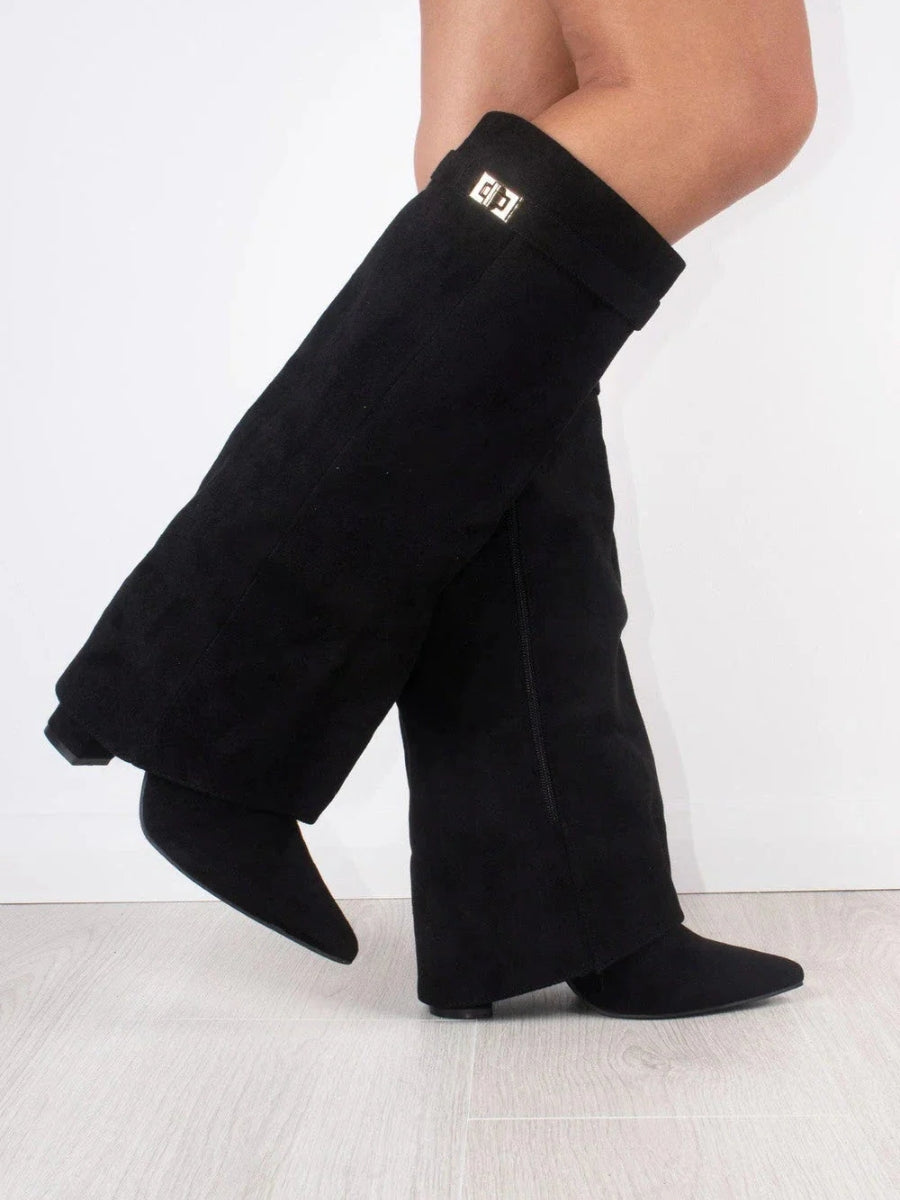 ALVINA | Luxury Suede-Look High Boots with Gold Accent 0