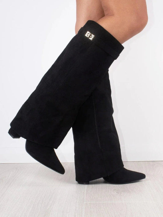 ALVINA | Luxury Suede-Look High Boots with Gold Accent 0