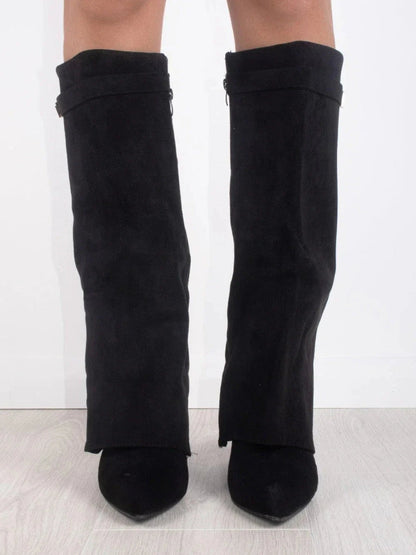 ALVINA | Luxury Suede-Look High Boots with Gold Accent 1