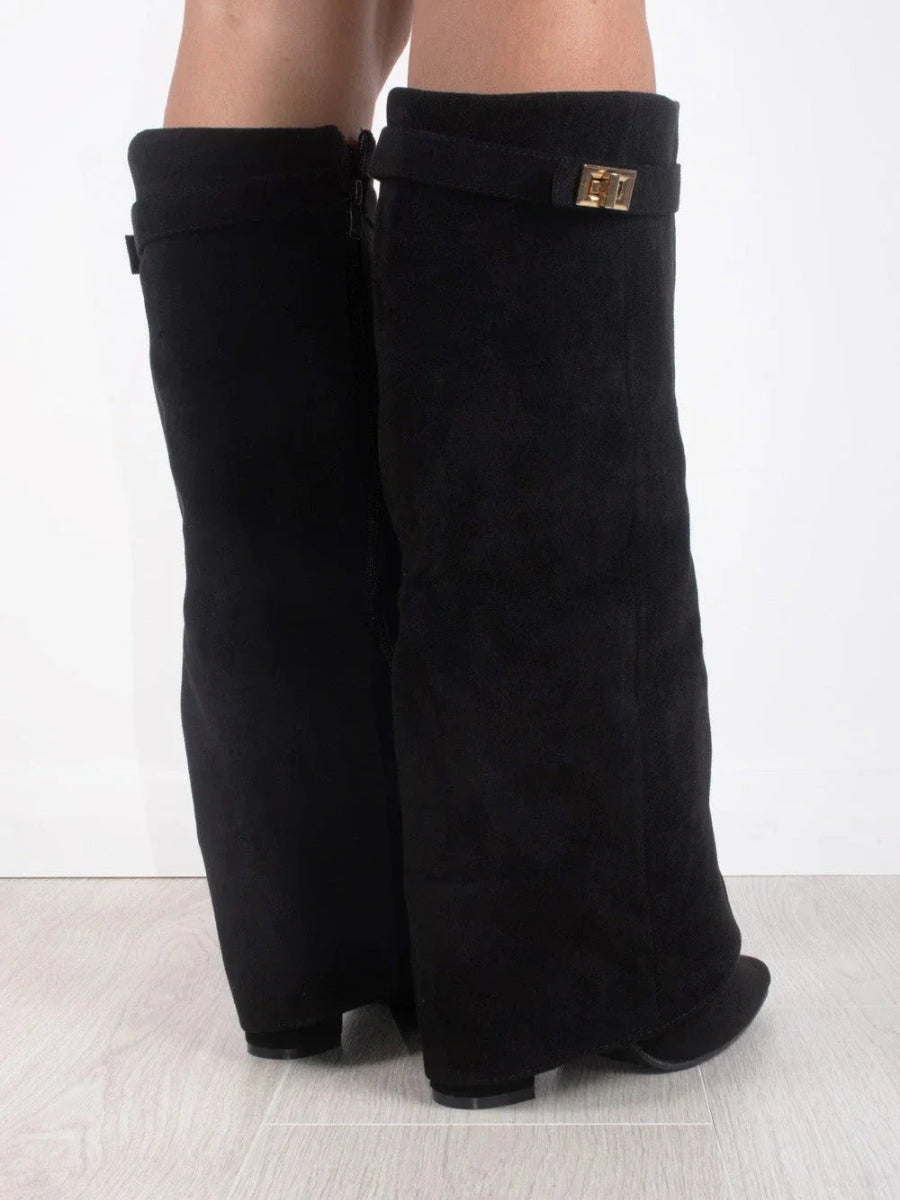 ALVINA | Luxury Suede-Look High Boots with Gold Accent 2