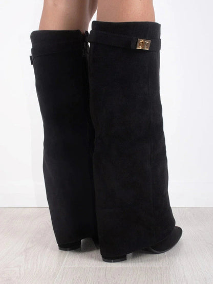 ALVINA | Luxury Suede-Look High Boots with Gold Accent 2