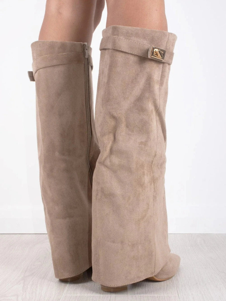 ALVINA | Luxury Suede-Look High Boots with Gold Accent 6