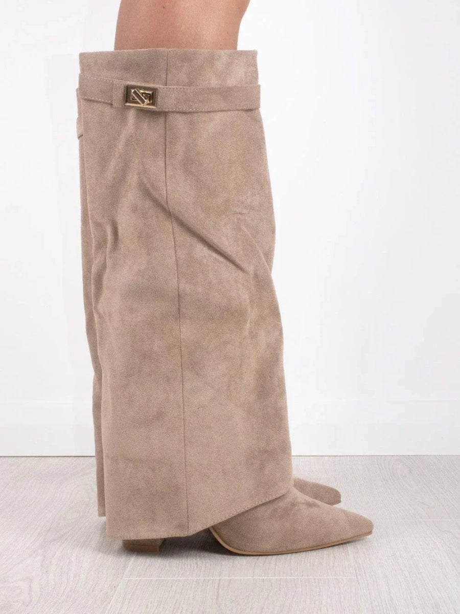 ALVINA | Luxury Suede-Look High Boots with Gold Accent 7