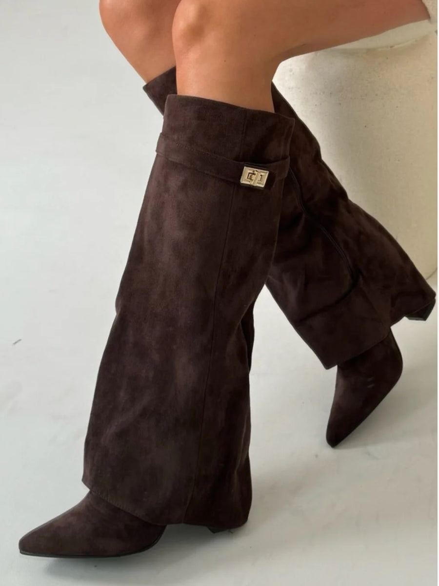 ALVINA | Luxury Suede-Look High Boots with Gold Accent 8