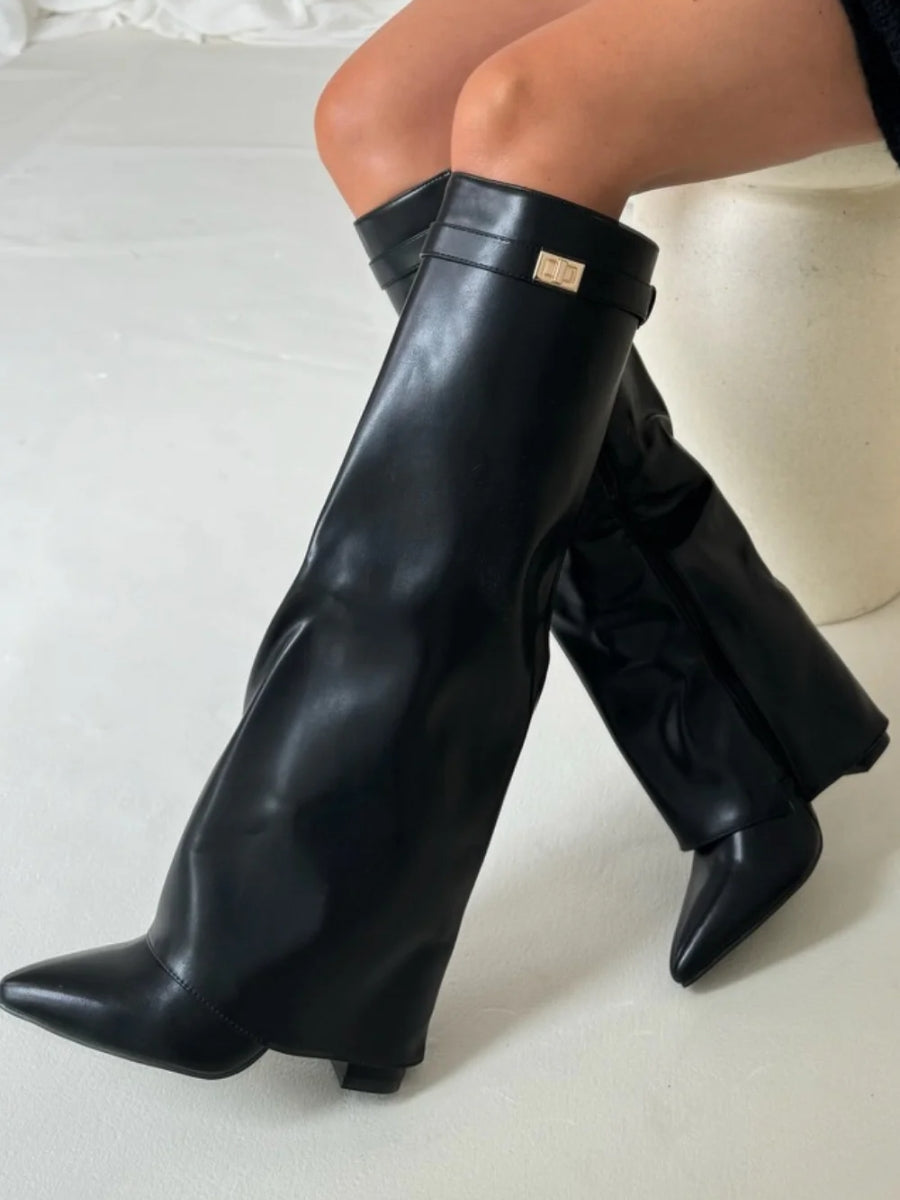 ALVINA | Luxury Suede-Look High Boots with Gold Accent 9