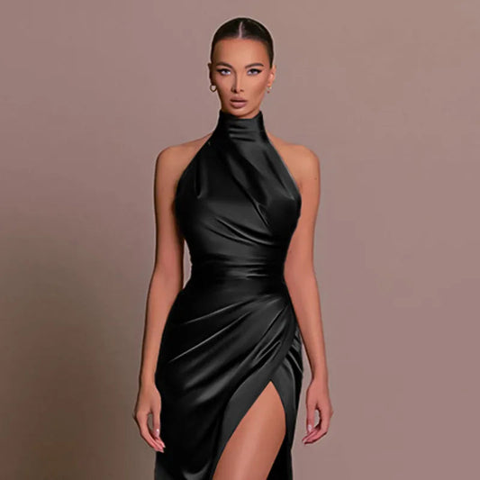 AMARA | Luxury Halter Dress with Slit – Perfect as a Wedding Guest 0
