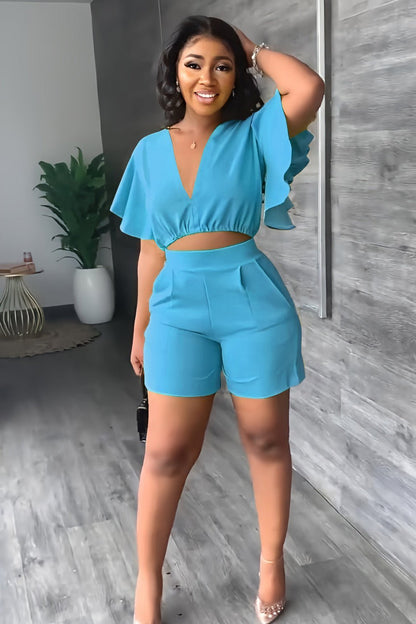 AMELAYA | Pleated Two-Piece Summer Set with V-Neck 10