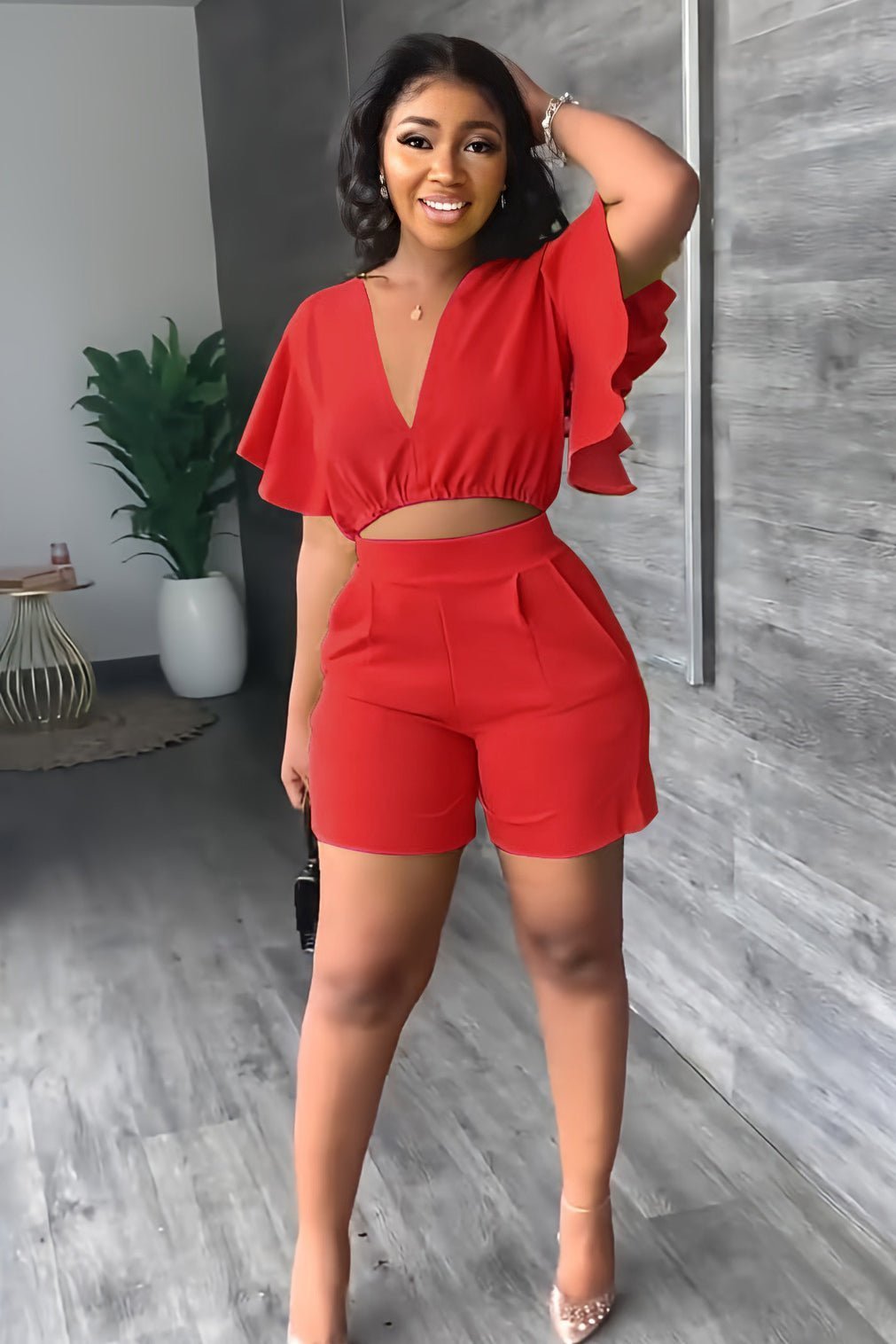 AMELAYA | Pleated Two-Piece Summer Set with V-Neck 11