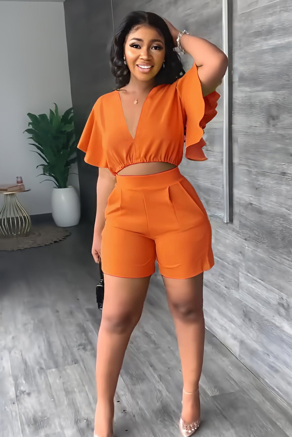 AMELAYA | Pleated Two-Piece Summer Set with V-Neck 13
