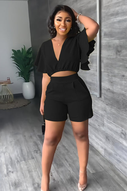 AMELAYA | Pleated Two-Piece Summer Set with V-Neck 14