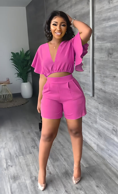 AMELAYA | Pleated Two-Piece Summer Set with V-Neck 15