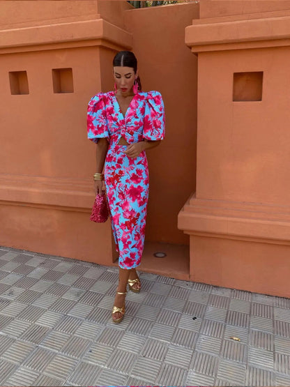 AMERIE | Dress with Pleated Sleeves and Vibrant Print 4