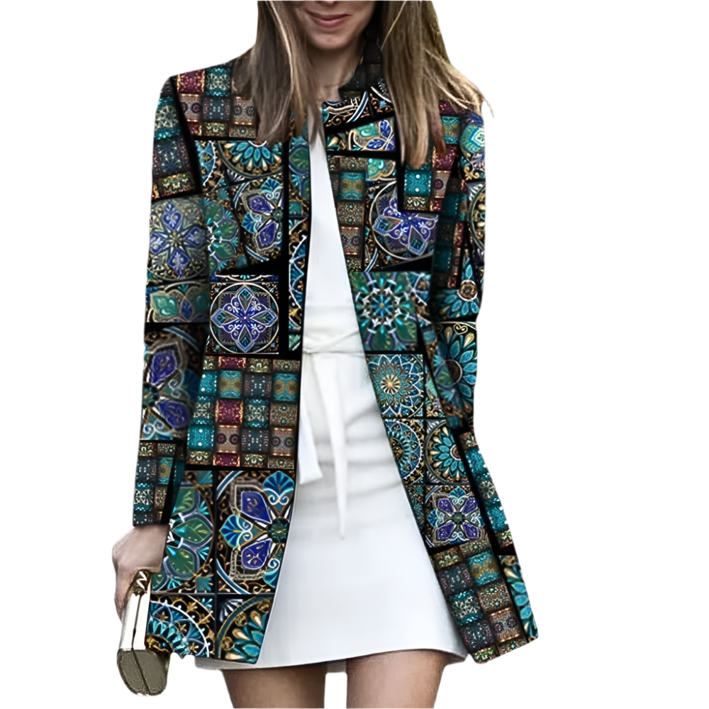 ARAYA | Long coat with colorful mosaic print 0