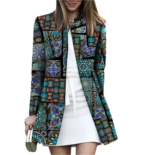 ARAYA | Long coat with colorful mosaic print 0