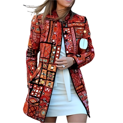 ARAYA | Long coat with colorful mosaic print 1