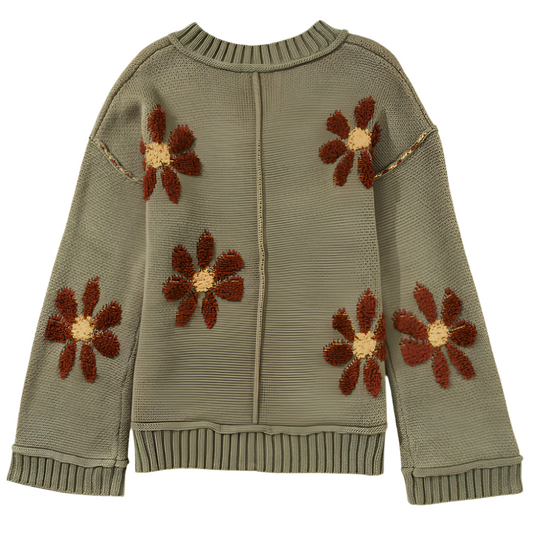 AURORA | Knitted sweater with large floral appliqués 0