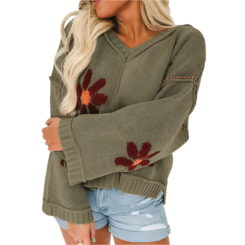 AURORA | Knitted sweater with large floral appliqués 1