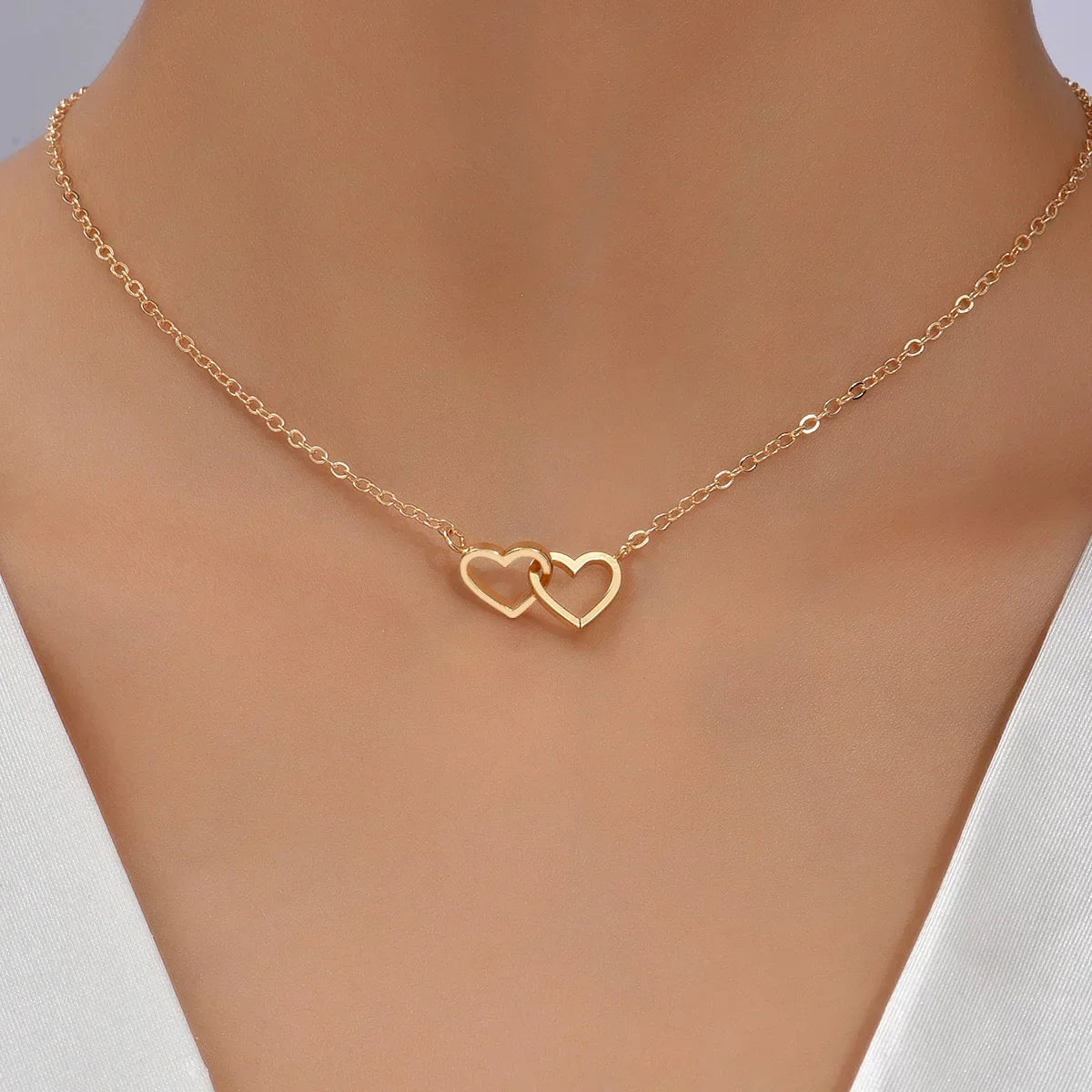 AYLA | Double Heart Necklace in Refined Zinc Alloy 0