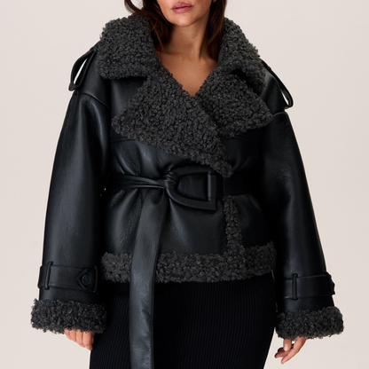 Ava Women's Winter Coat | Luxury PU Leather with Oversized Belt 3
