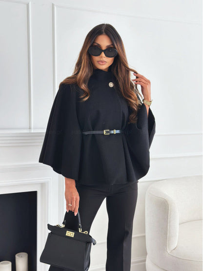 Batwing coat with belt and wide sleeves | Elegant wool blend coat 2