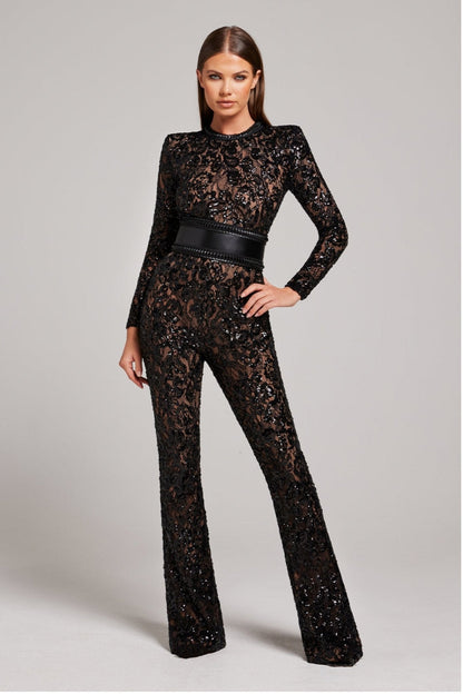 Bella | Long Sleeve Jumpsuit | Glamorous Evenings | Luxury Sequins and Lace 0