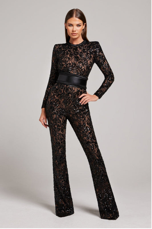 Bella | Long Sleeve Jumpsuit | Glamorous Evenings | Luxury Sequins and Lace 0