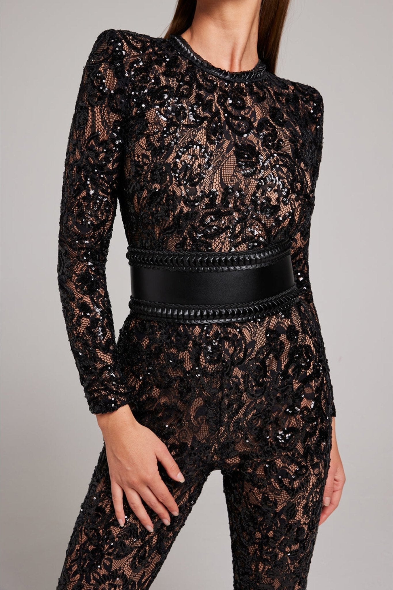Bella | Long Sleeve Jumpsuit | Glamorous Evenings | Luxury Sequins and Lace 3