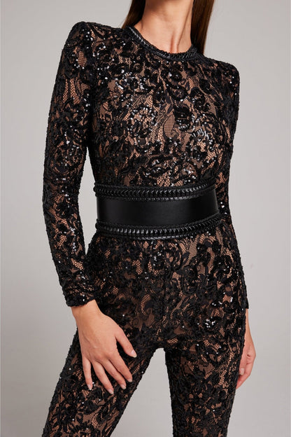 Bella | Long Sleeve Jumpsuit | Glamorous Evenings | Luxury Sequins and Lace 3