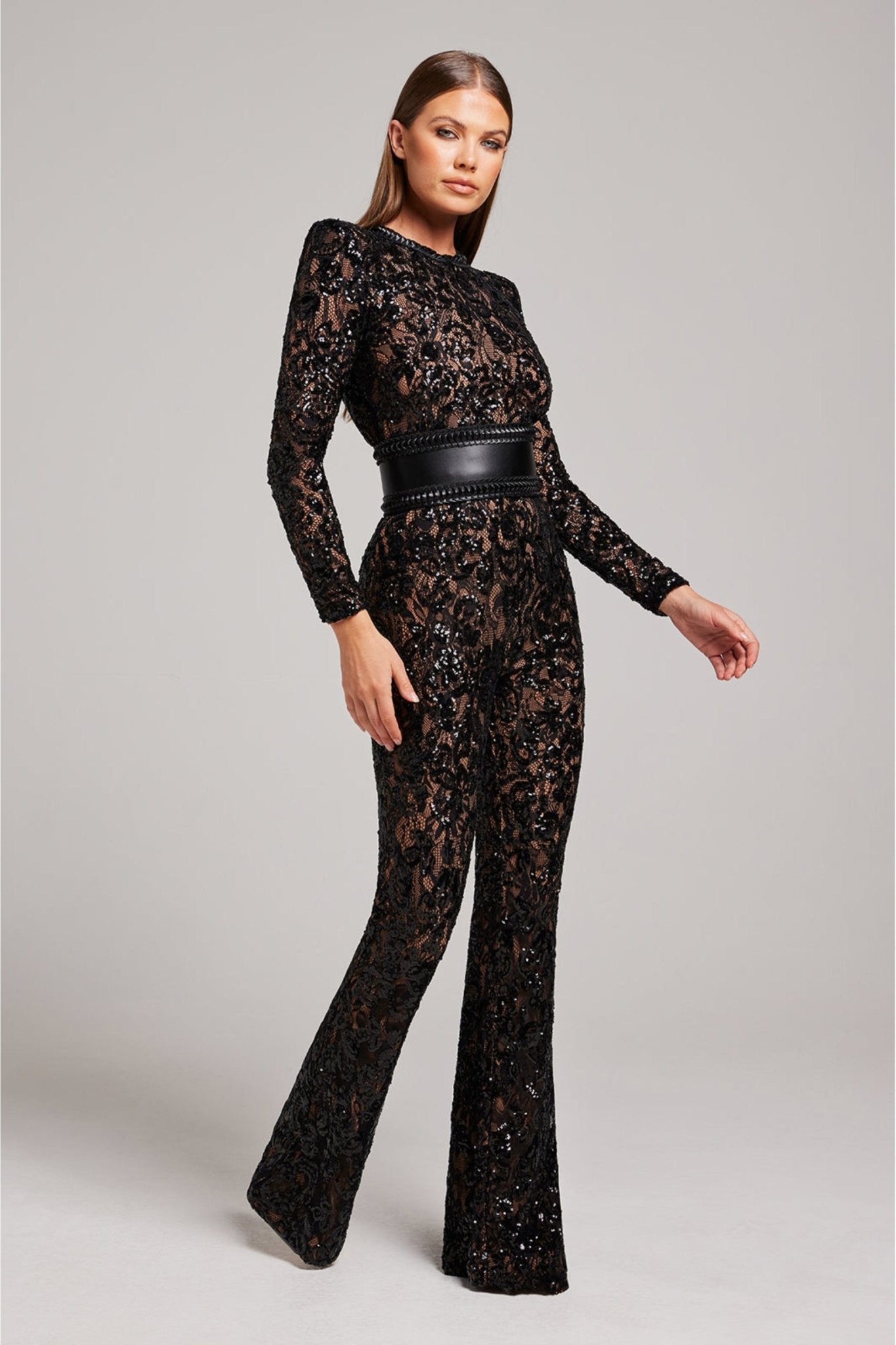 Bella | Long Sleeve Jumpsuit | Glamorous Evenings | Luxury Sequins and Lace 4