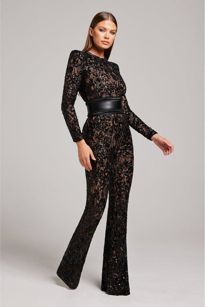 Bella | Long Sleeve Jumpsuit | Glamorous Evenings | Luxury Sequins and Lace 4