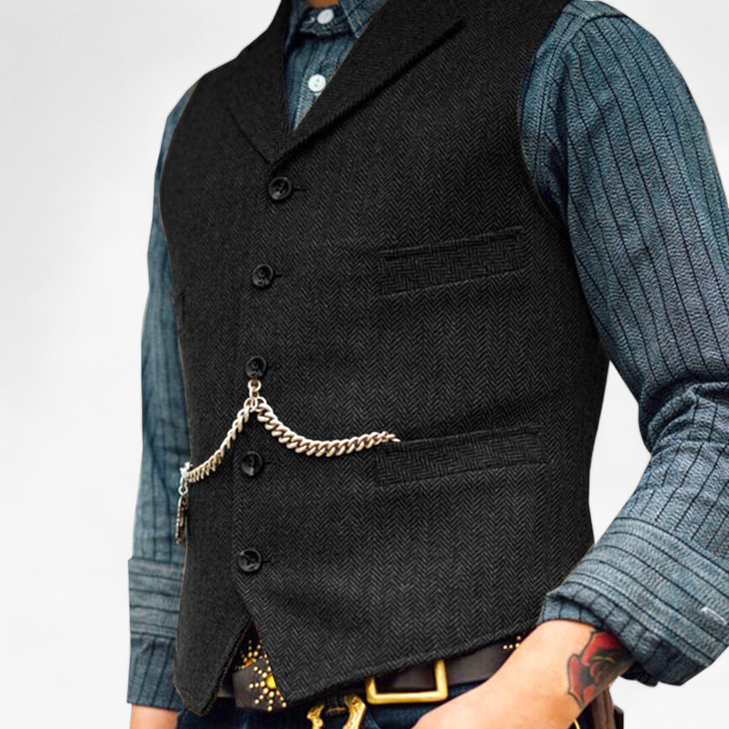 Benson Men's Business Suit Vest | High-Quality Wool, Timeless Herringbone 0