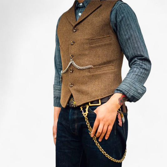 Benson Men's Business Suit Vest | High-Quality Wool, Timeless Herringbone 1