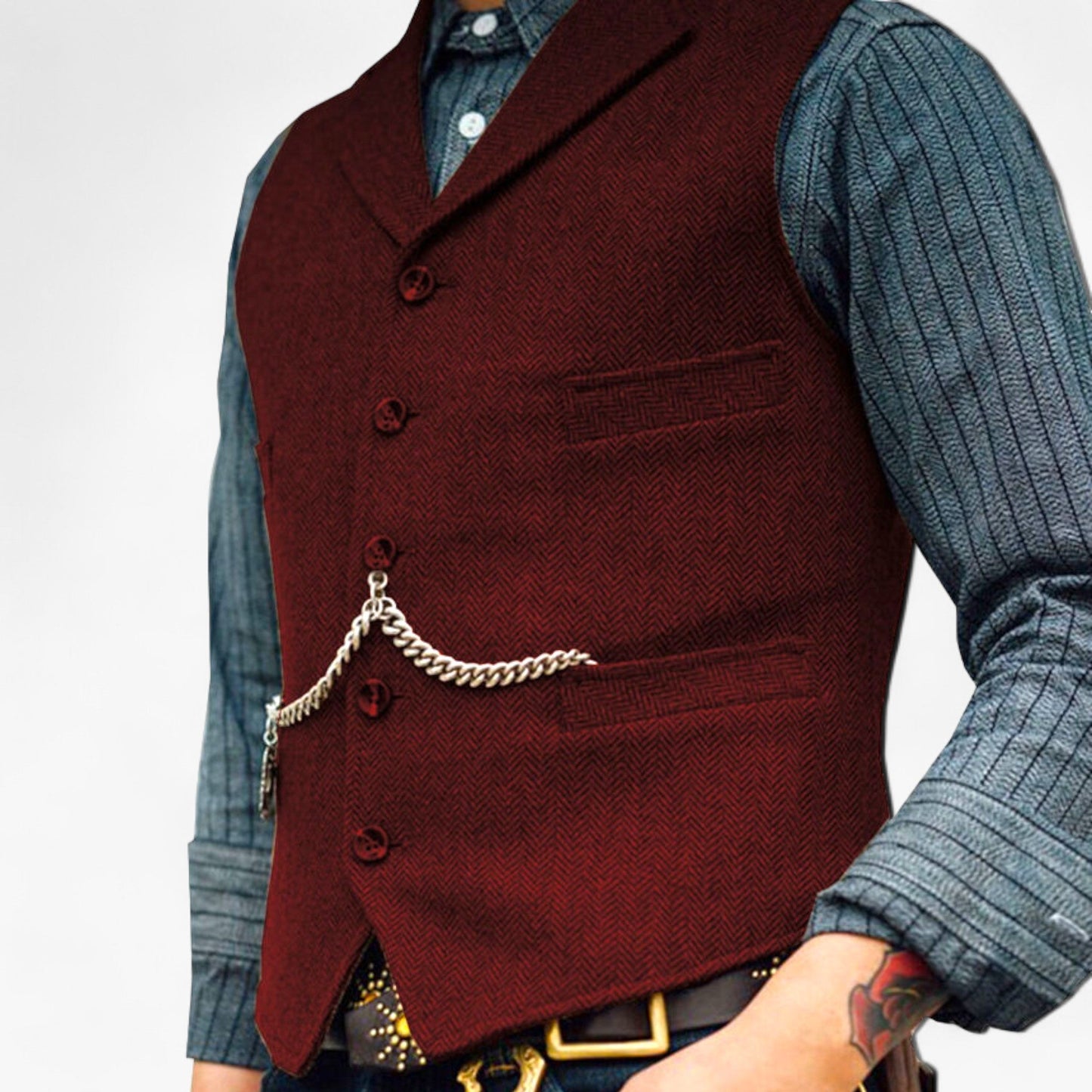 Benson Men's Business Suit Vest | High-Quality Wool, Timeless Herringbone 10