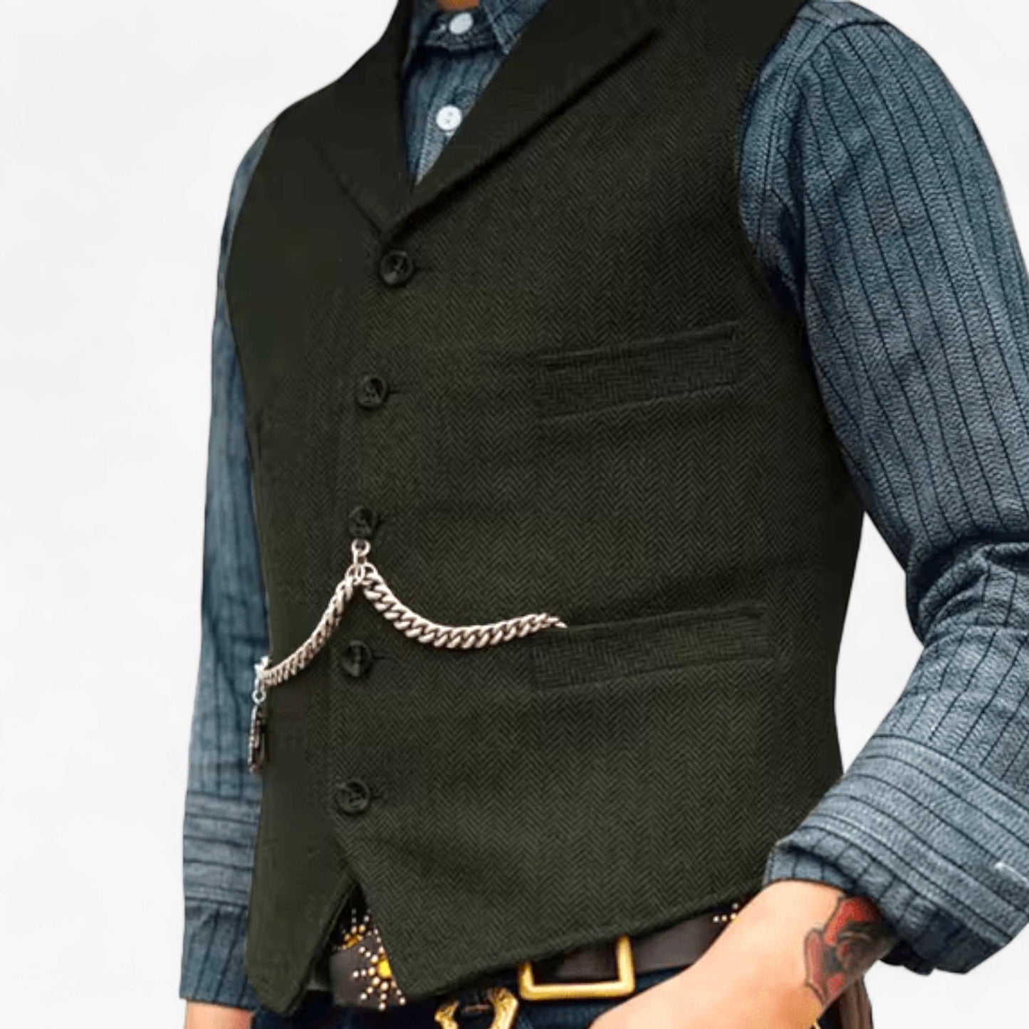 Benson Men's Business Suit Vest | High-Quality Wool, Timeless Herringbone 11