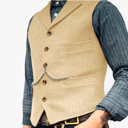 Benson Men's Business Suit Vest | High-Quality Wool, Timeless Herringbone 12