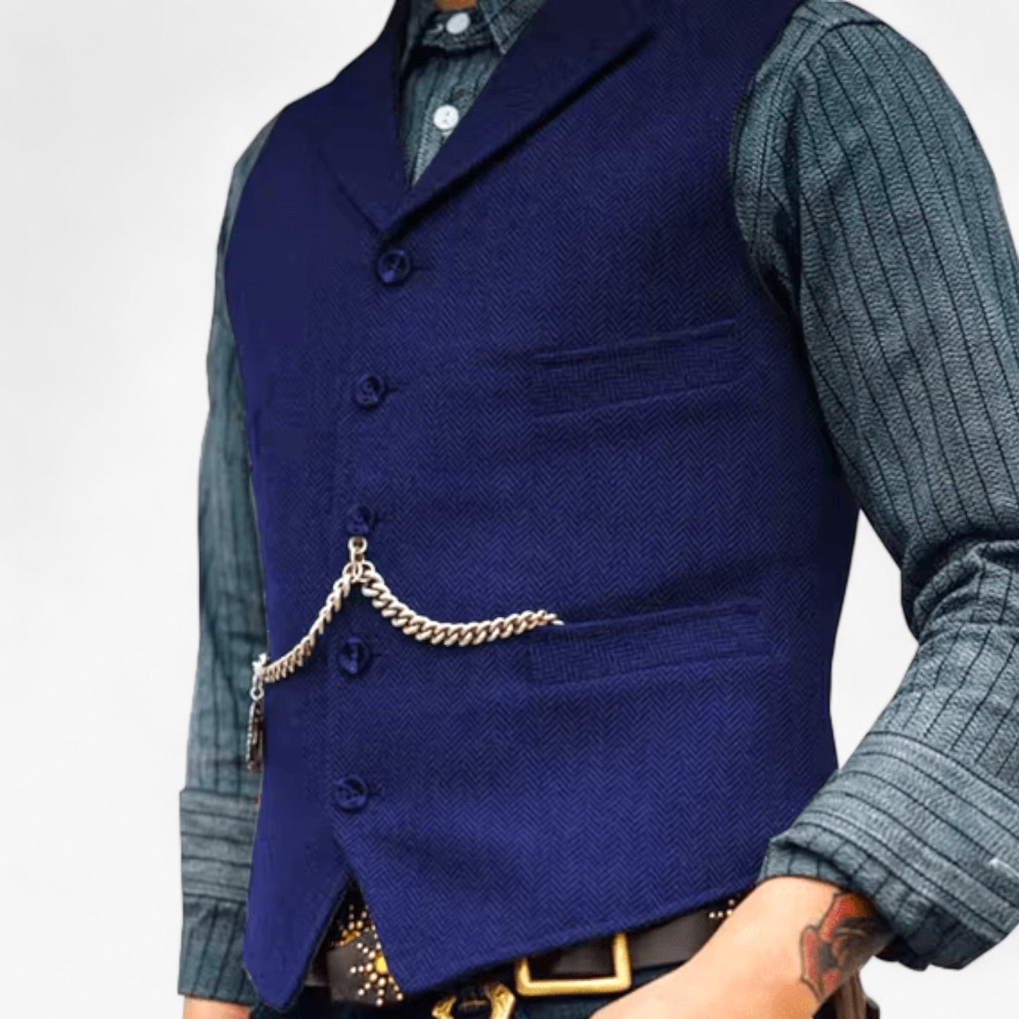 Benson Men's Business Suit Vest | High-Quality Wool, Timeless Herringbone 13
