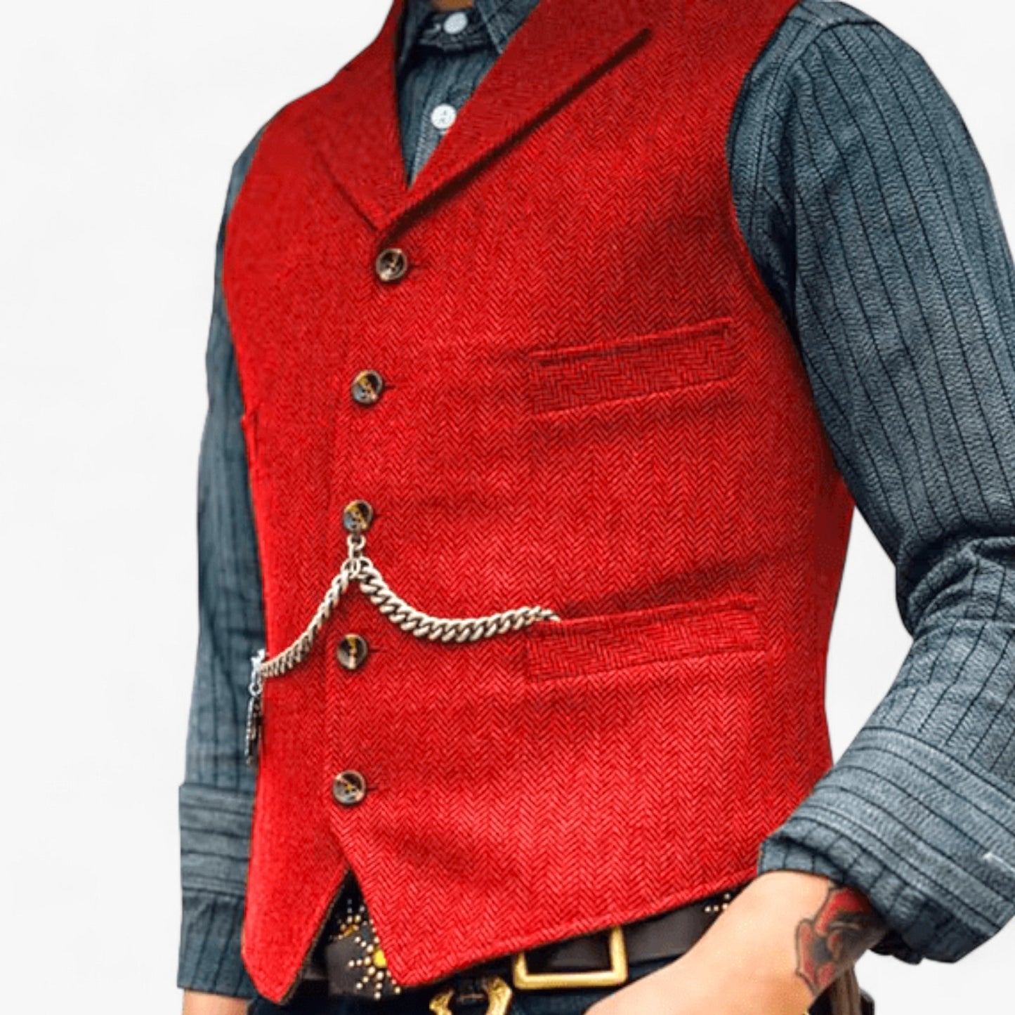 Benson Men's Business Suit Vest | High-Quality Wool, Timeless Herringbone 14
