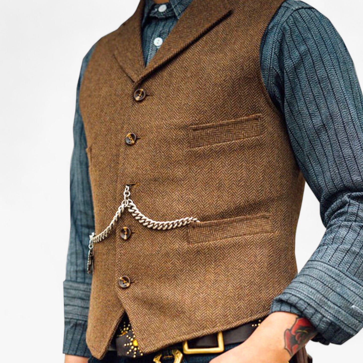 Benson Men's Business Suit Vest | High-Quality Wool, Timeless Herringbone 3