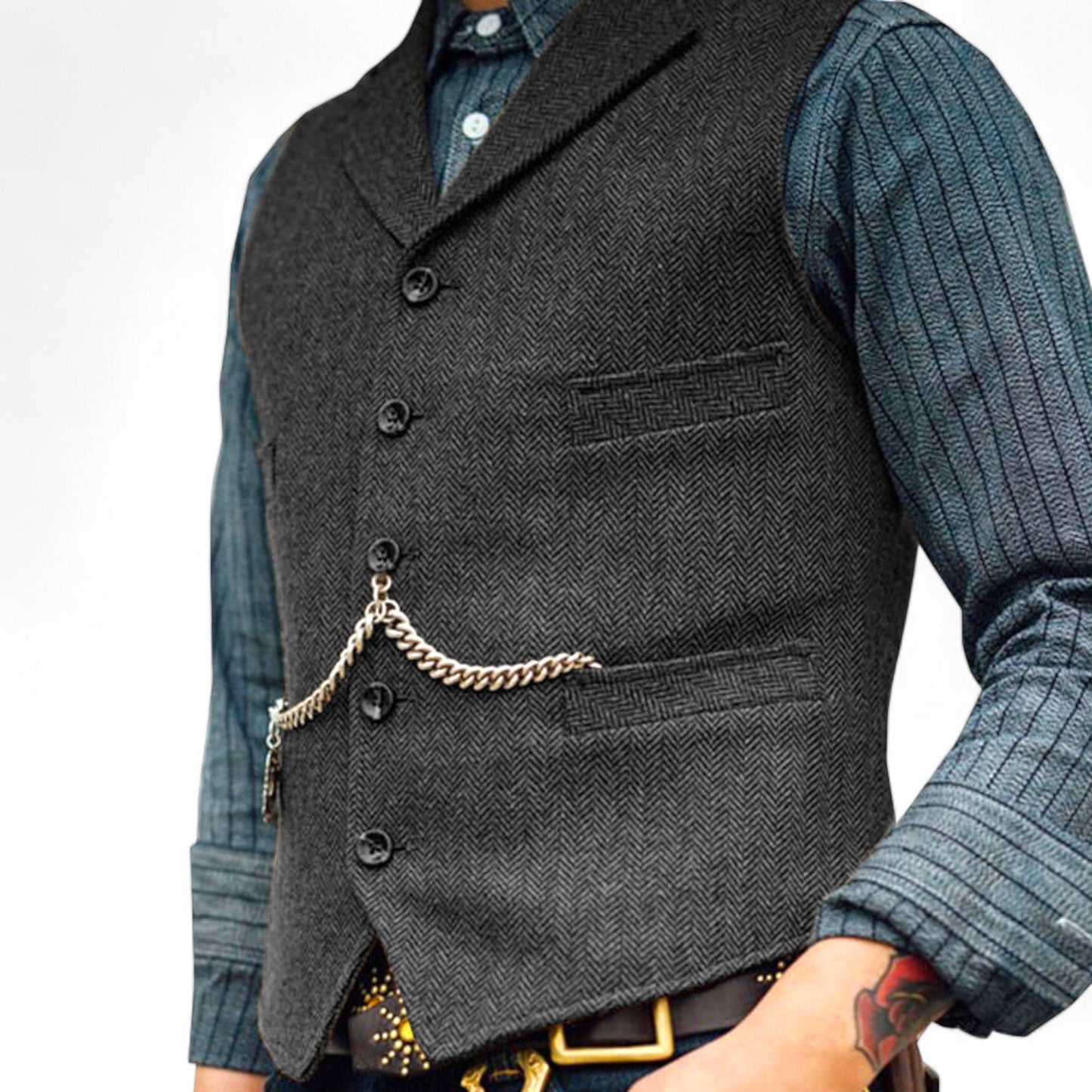 Benson Men's Business Suit Vest | High-Quality Wool, Timeless Herringbone 4