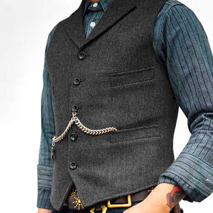 Benson Men's Business Suit Vest | High-Quality Wool, Timeless Herringbone 4